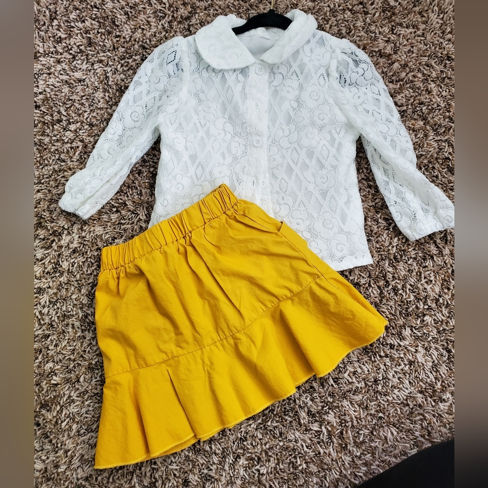 2T TODDLER DRESS SET - LACE TOP - YELLOW SKIRT